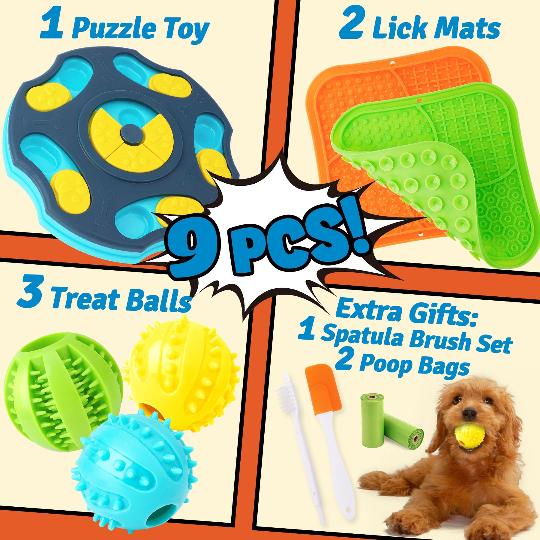 Forfon 9 Pack All-Around Dog Puzzle Toy Set -Mentally Stimulating Set