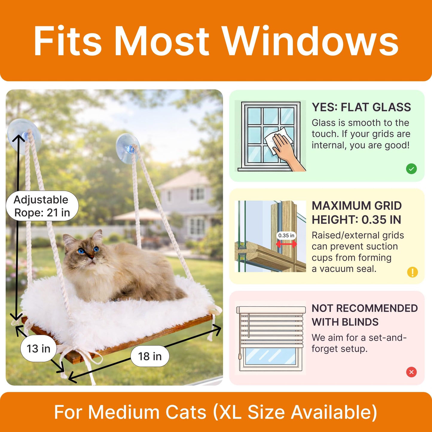 Cat Hammock with Industrial-Grade Suction Cups Solid Pine Wood Cushion