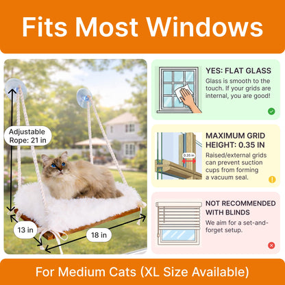 Cat Hammock with Industrial-Grade Suction Cups Solid Pine Wood Cushion