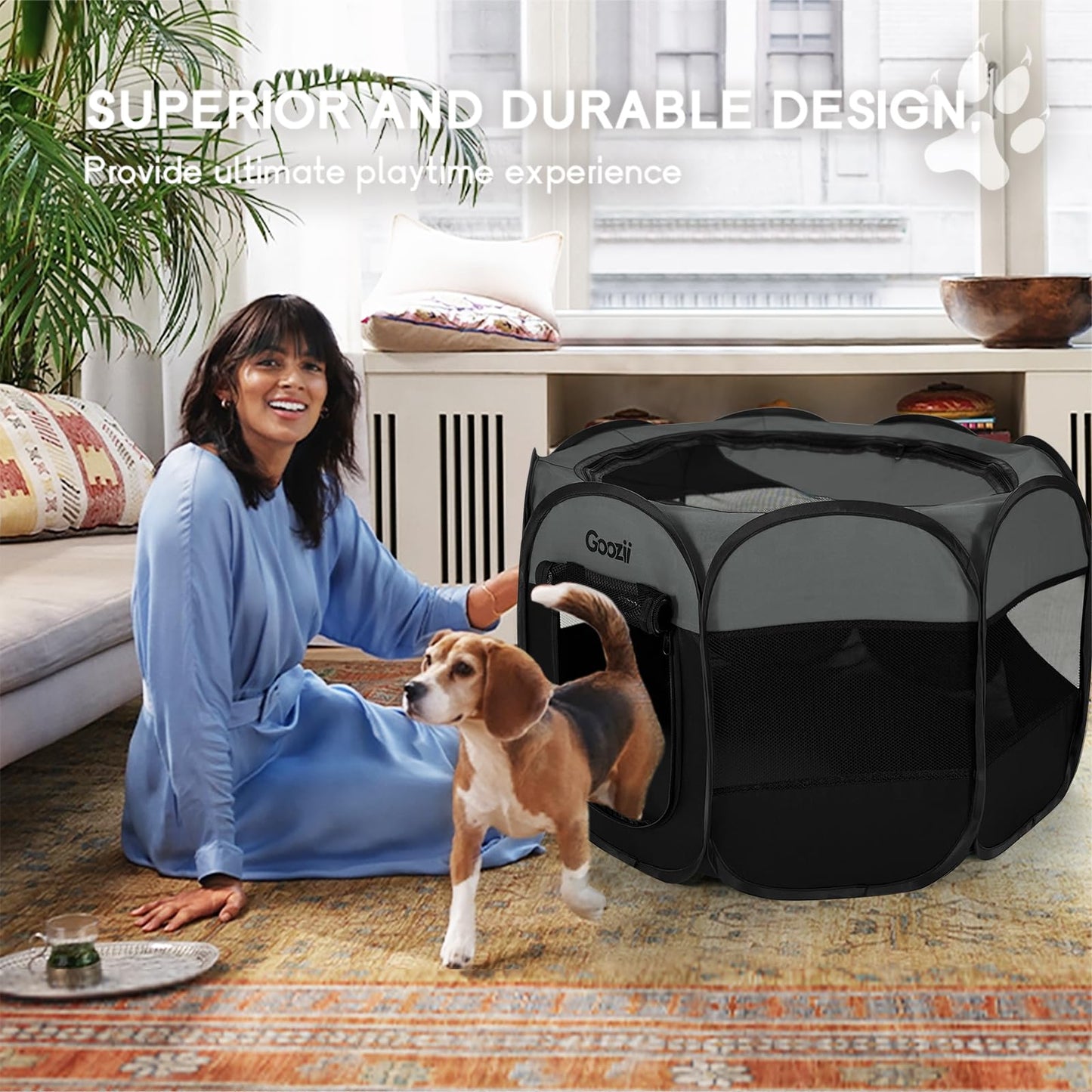 Goozii Portable Puppy Playpen Indoor, Small Dog Playpen, Pop Up Crate