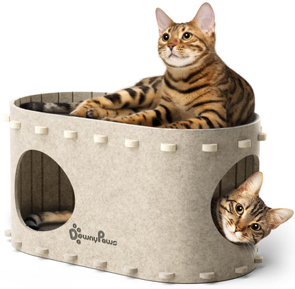 DownyPaws Cat House for Indoor Cats, Cat Bed Cave for Multiple Bed