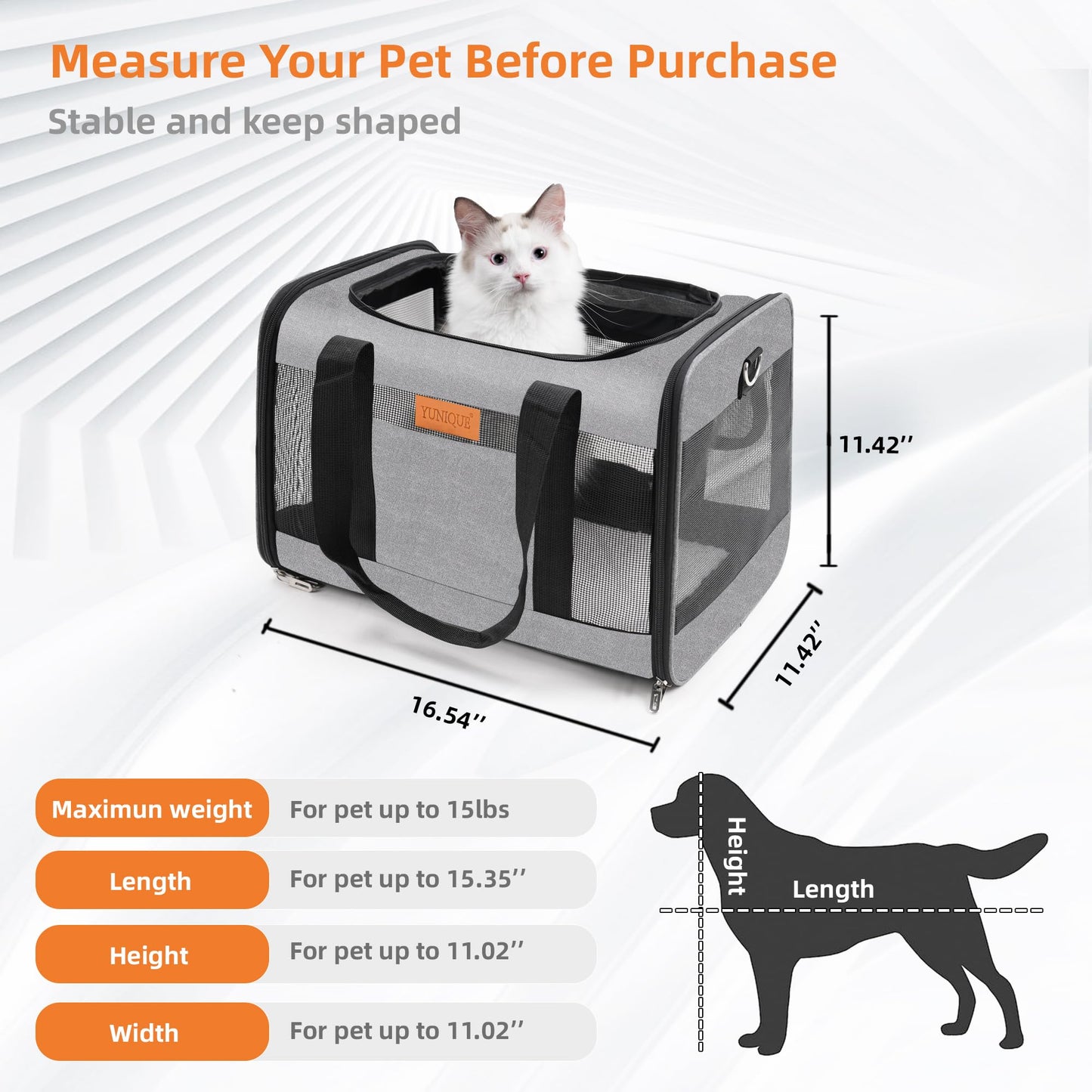 YUNIQUE Soft-Sided Cat Dog Carrier for Pets Up to Airline Carrier