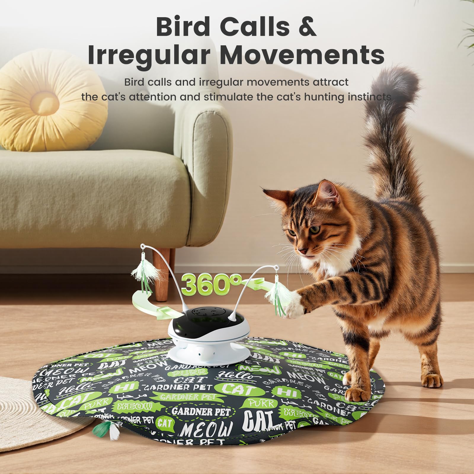 Interactive 5in1 Cat Toys Chargeable,Moving Feather,laser Toys