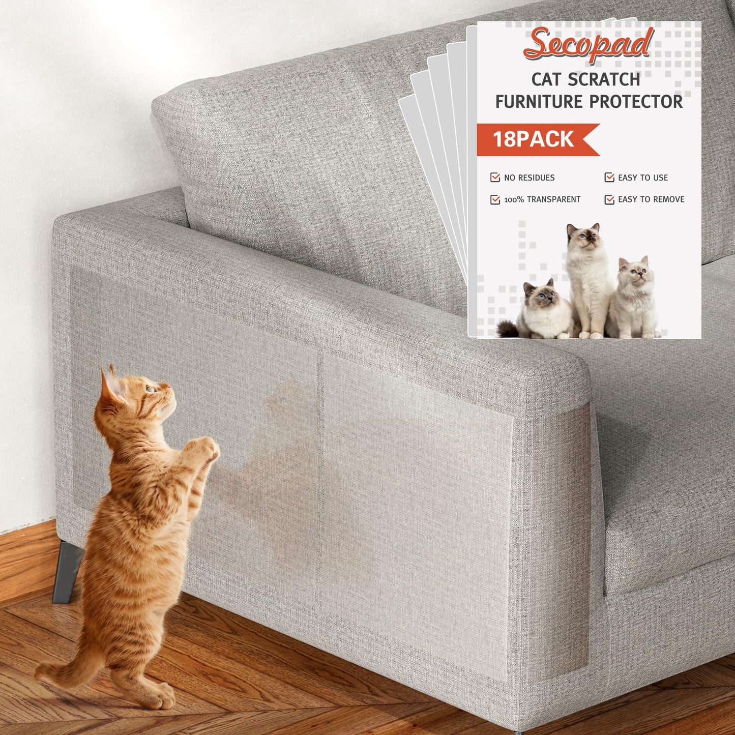 Secopad 18 PCS Large Cat Scratch Furniture Protector, Cover