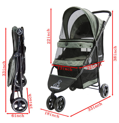 ROODO 3 Wheel Dog Pet Cat Stroller Best Lightweight Foldable Stroller