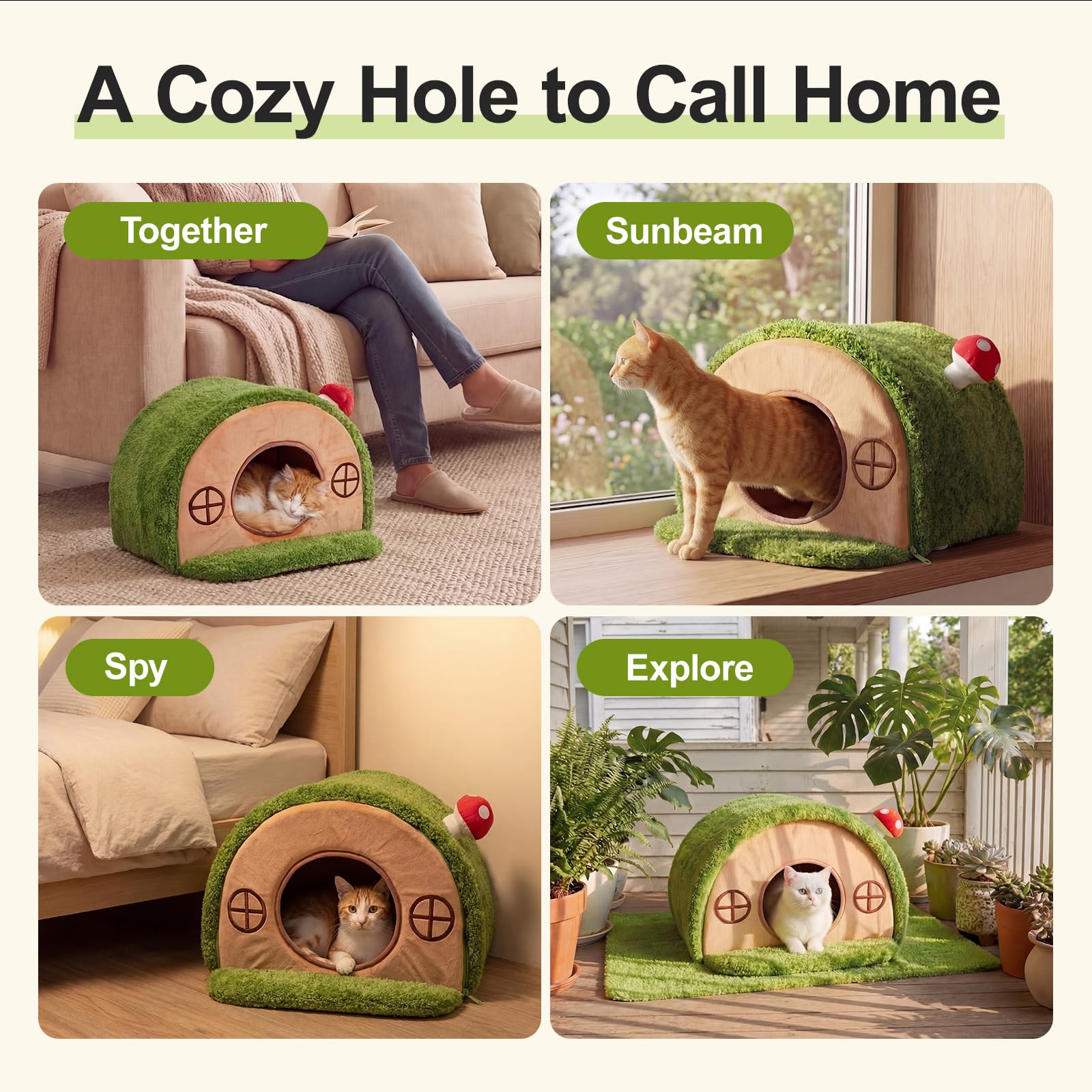 Mellownido Cat House for Indoor Cats Cute Cat Bed Cave, Tree Hole Bed