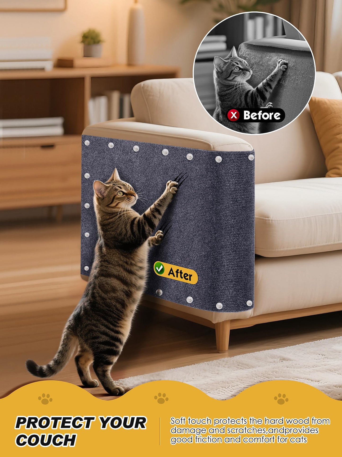 TLNNK x15.8" Cat Scratch Mat, Trimmable Self-Adhesive Carpet, DIY Pads