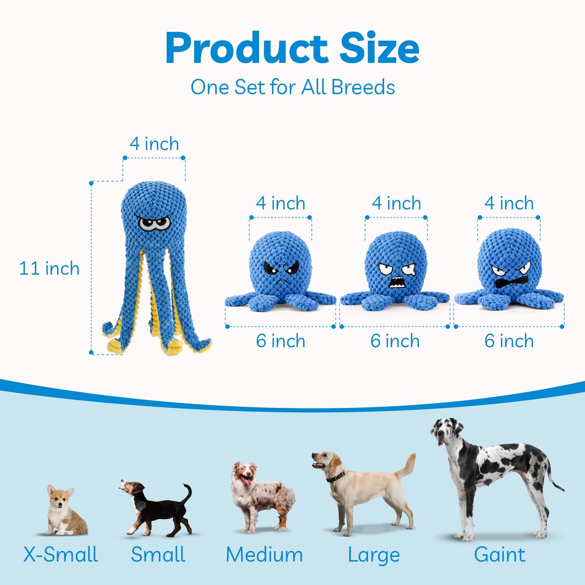 Interactive Dog Toys Octopus, 4 Pack Squeaky Hide And Seek Plush