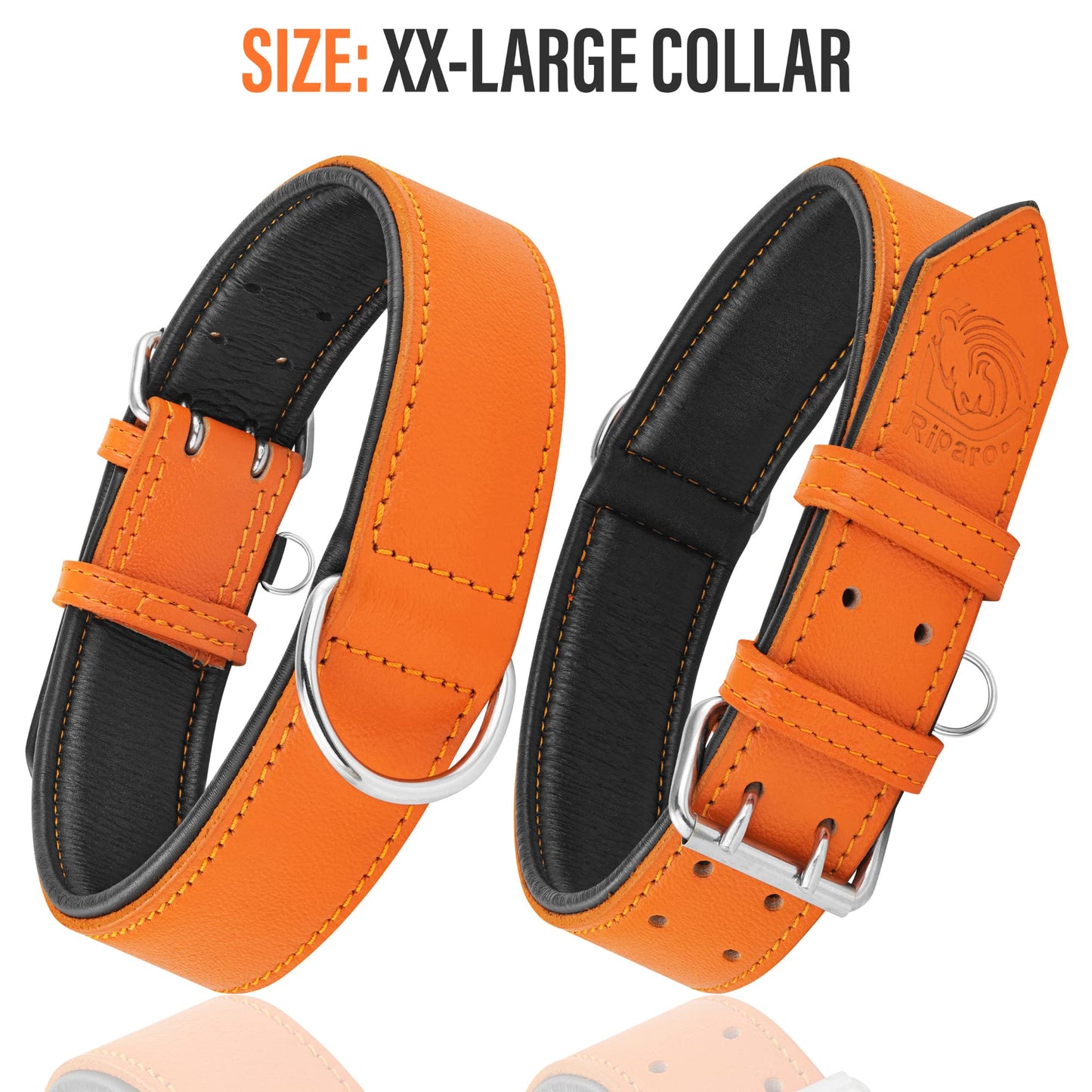 Riparo Leather Dog Collar Padded Heavy Duty Wide Dog Collar