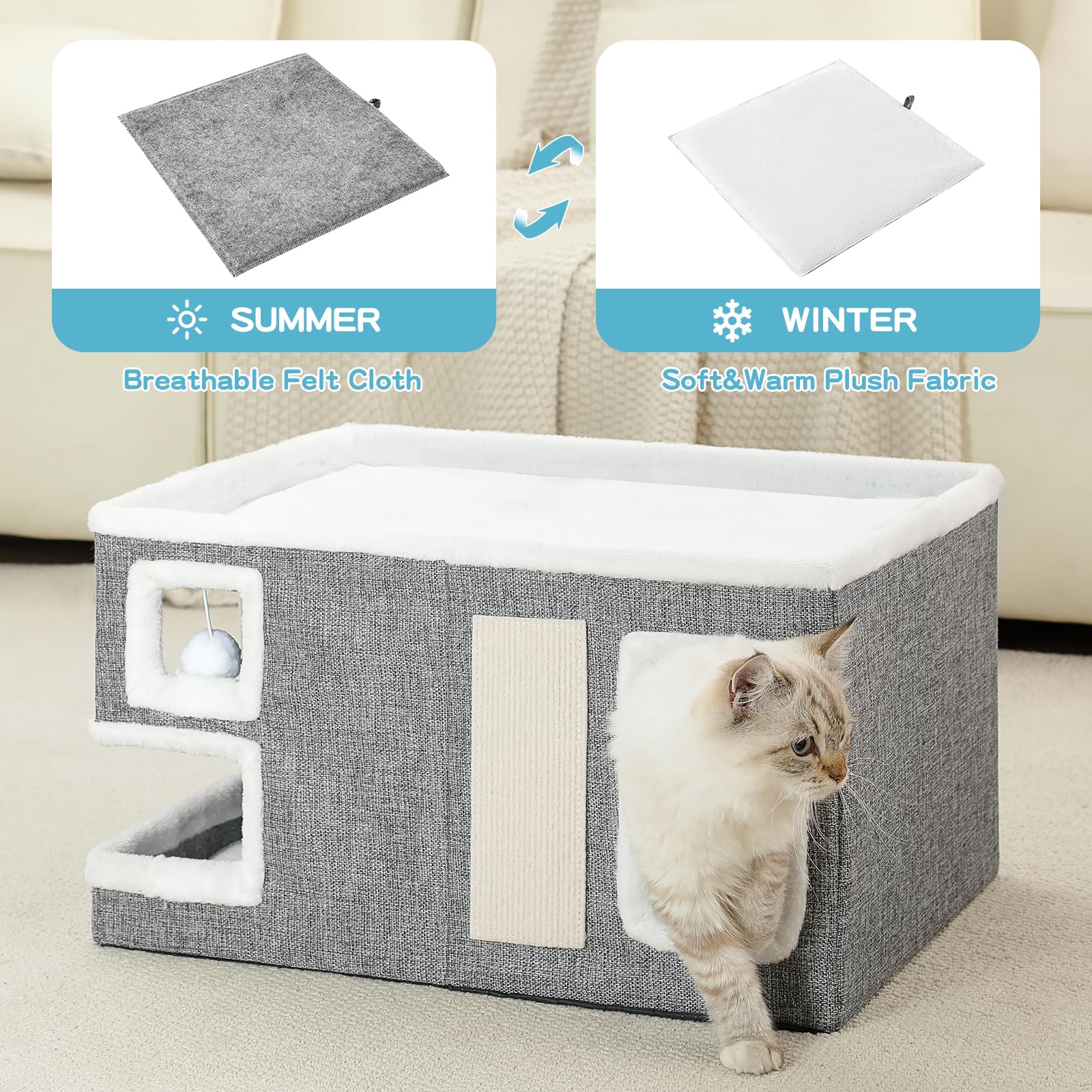Crispedia Large Cat Houses for Indoor Cats, Extra Wide Cat Cave Bed