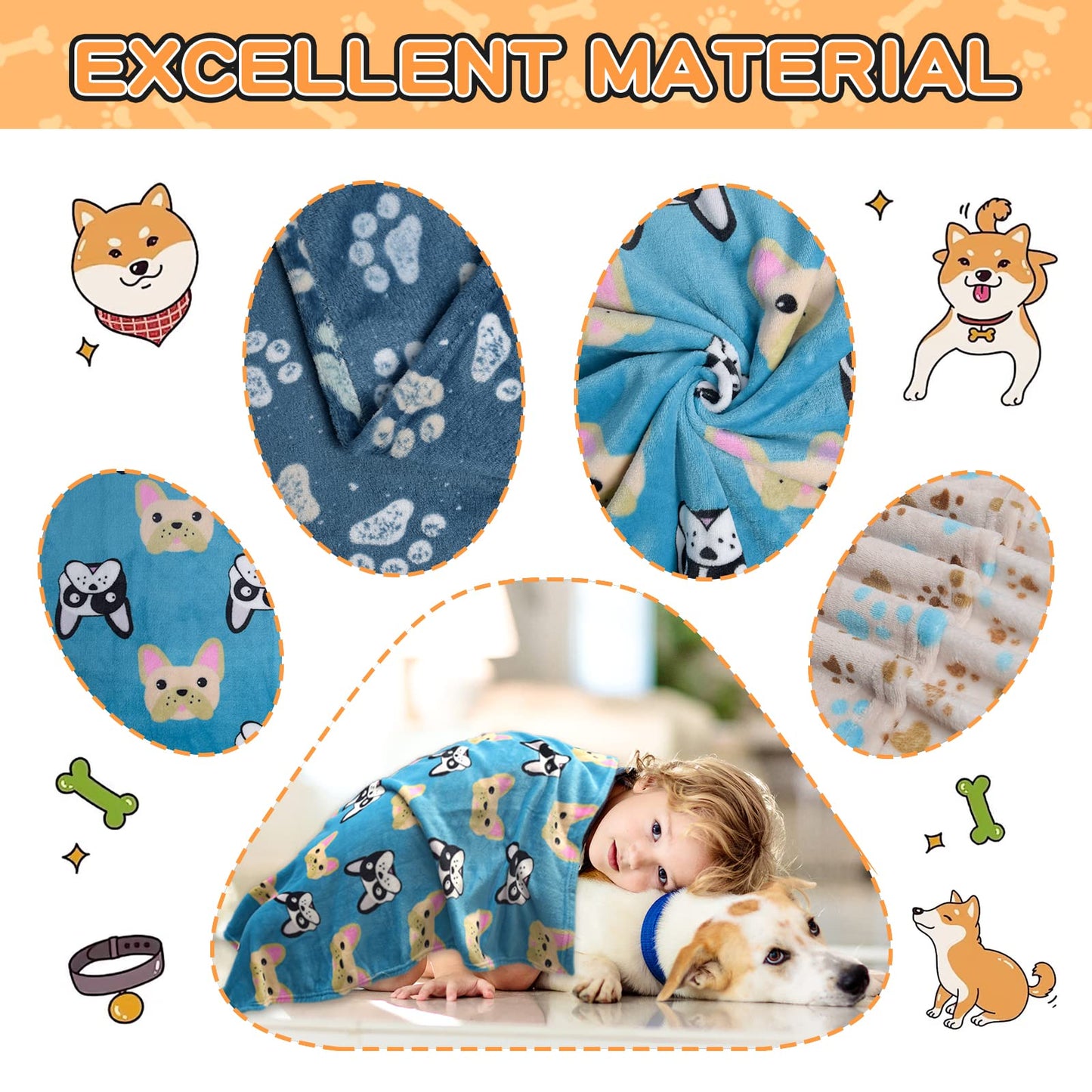 Rezutan Dog Blankets for Large Dogs Cat Flannel Blanket Crate