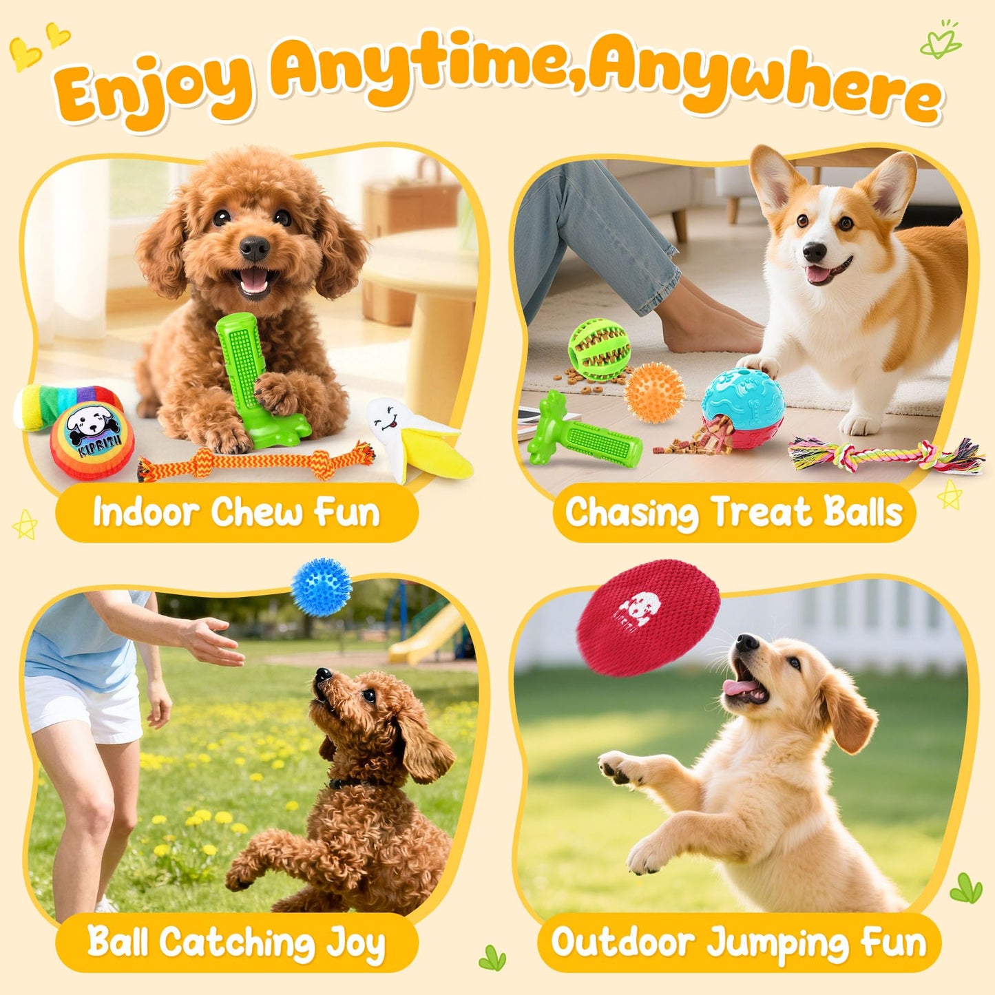 KIPRITII 25 Pack Various Dog Toys Set Ideal for Teething Rope