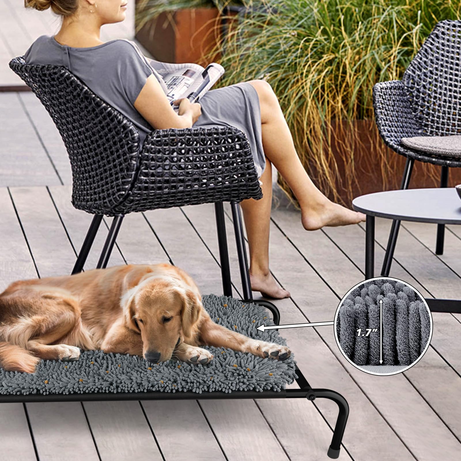 Rundik Elevated Dog Bed with Snuffle Mat Feature 1, Raised Dog Game