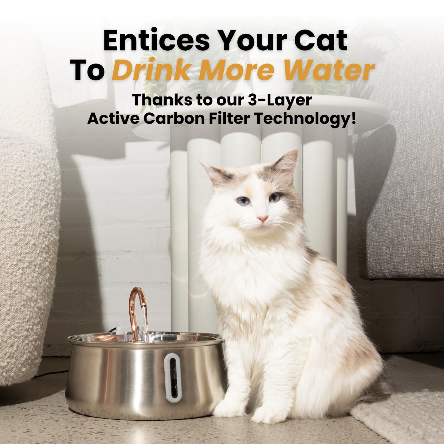 KittySpout Stainless Steel Cat Water Fountain Automatic Drinking Bowl
