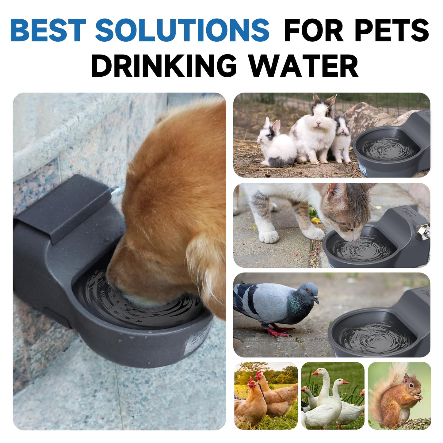 Automatic Dog Water Dispenser with Anti-tip Bracket, Outdoor Dog Bowl