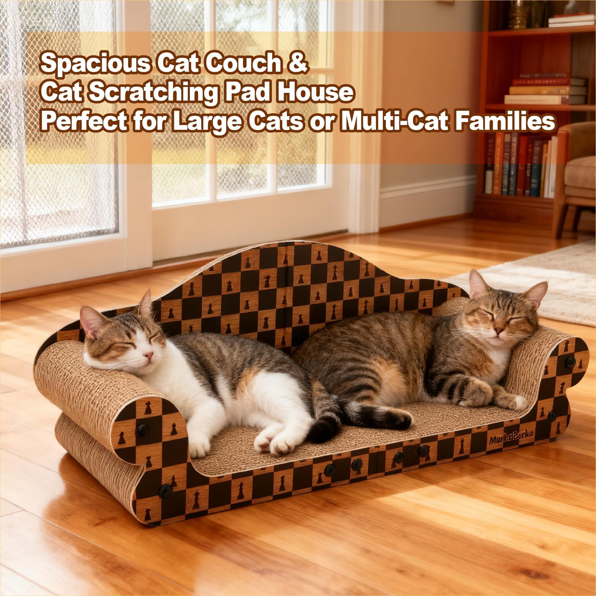 Markarbarka Cat Couch Scratcher, Large Cardboard Box with Couch