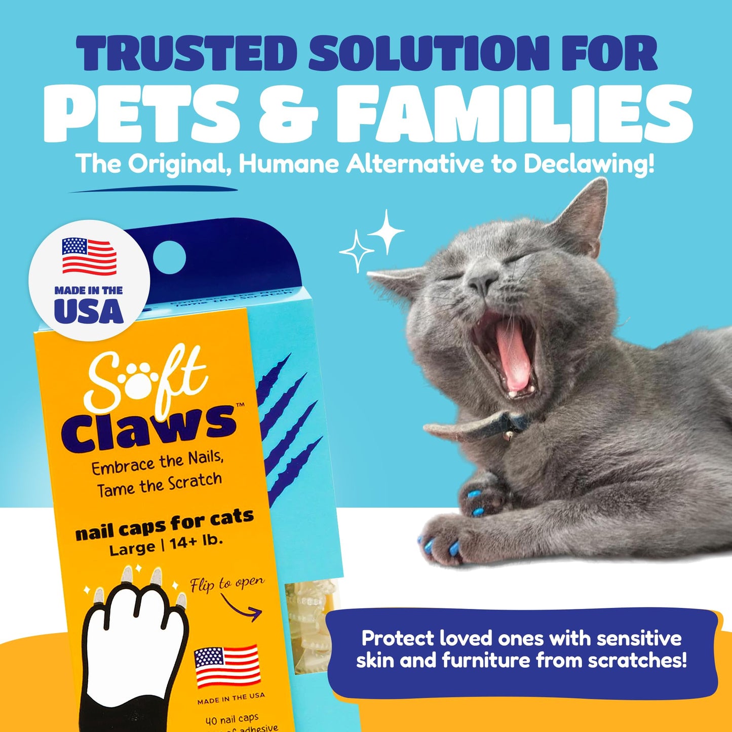Soft Claws Nail Caps for Large Cats (40 Caps, Veterinarian-Developed