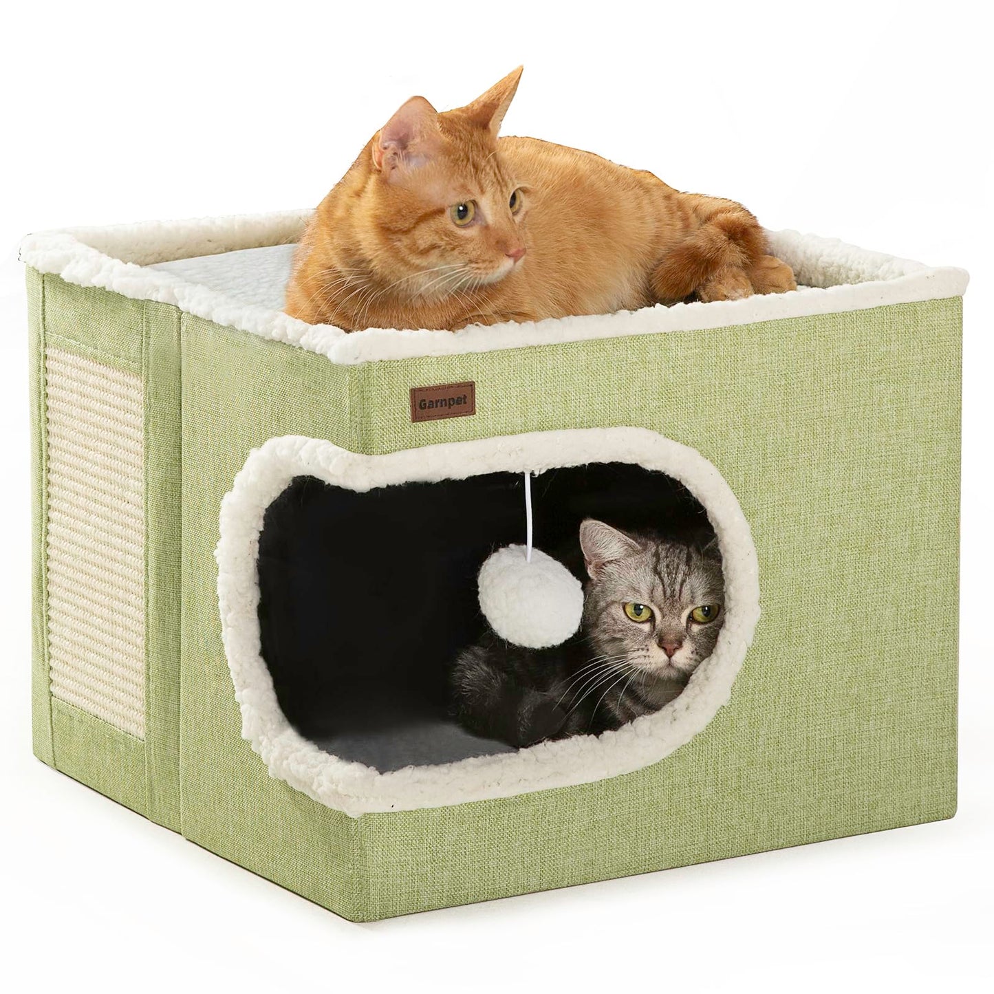 Garnpet Cat Bed for Indoor Cats Cube House, Covered Cat Cave Beds