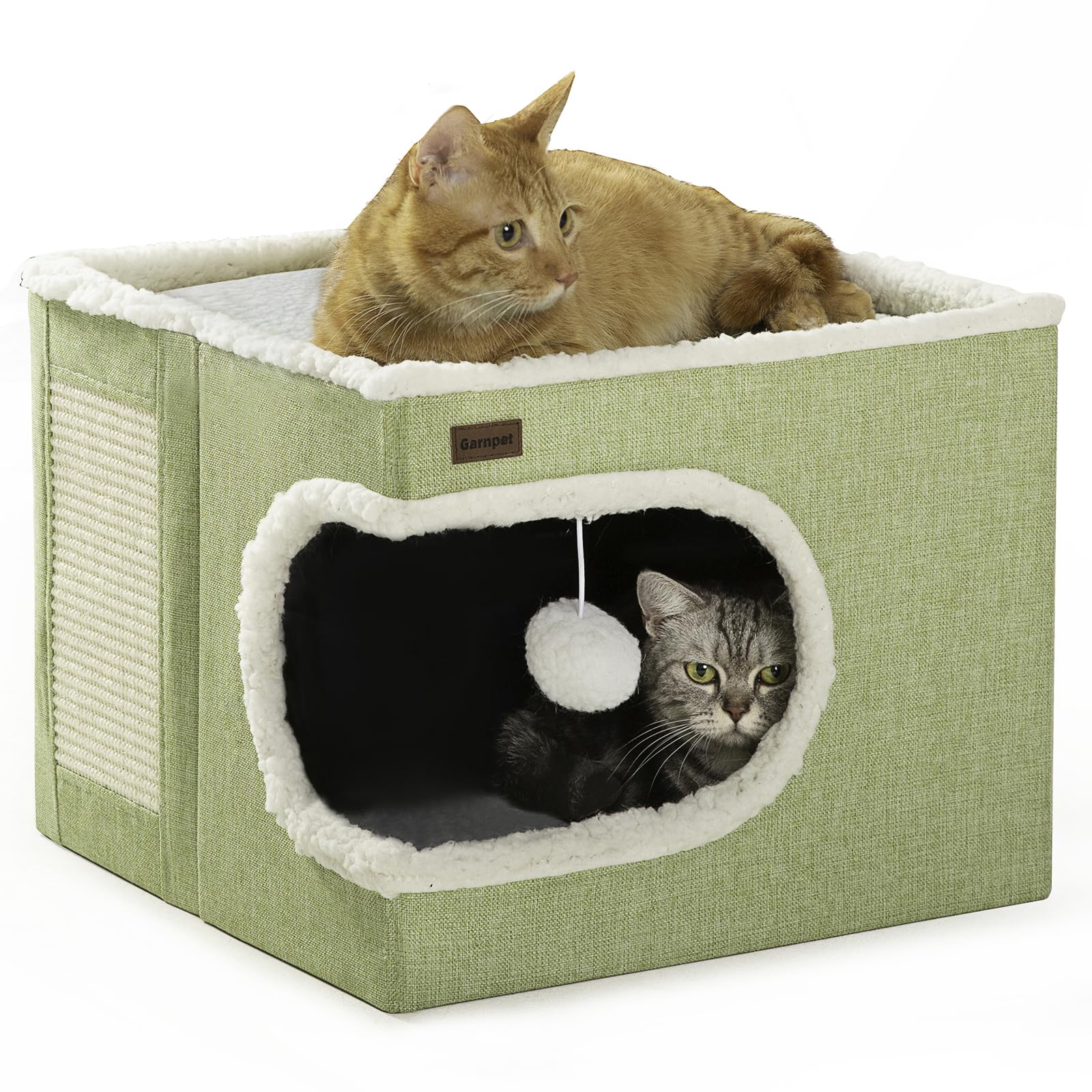 Garnpet Cat Bed for Indoor Cats Cube House, Covered Cat Cave Beds