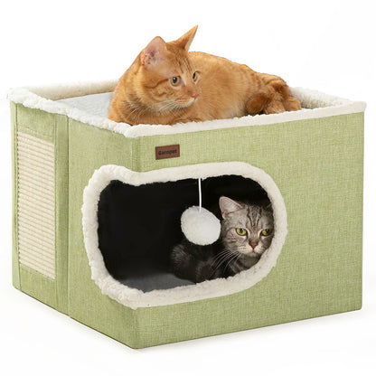 Garnpet Cat Bed for Indoor Cats Cube House, Covered Cat Cave Beds