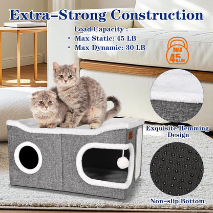 Extra Large Cat Beds for Indoor Cats, Covered Cat Cave Beds Furniture