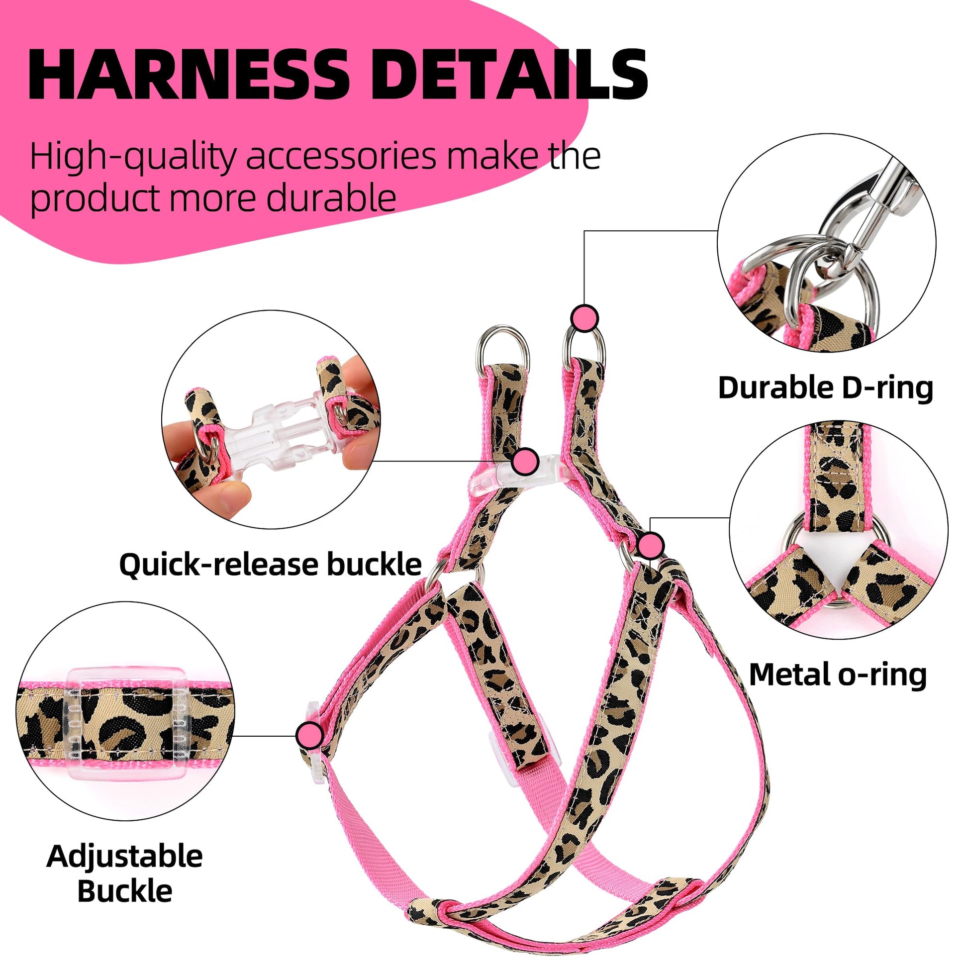 Mile High Life Leopard Dog Harness Collar Leash Set, Adjustable Collar