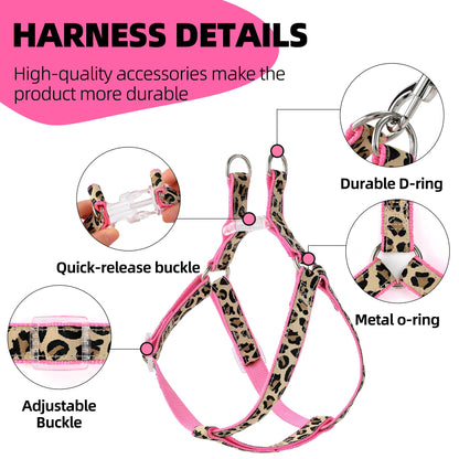 Mile High Life Leopard Dog Harness Collar Leash Set, Adjustable Collar