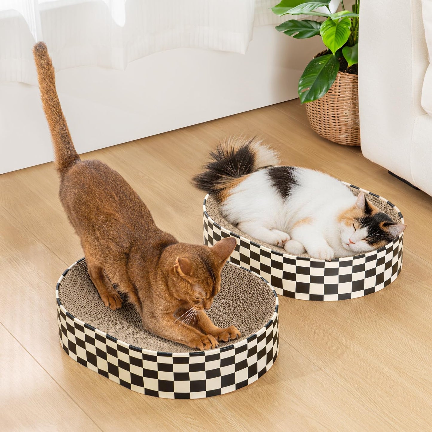 Conlun 2 Pack Oval Cat Scratcher Bowl, Curved Cardboard Scratching Pad