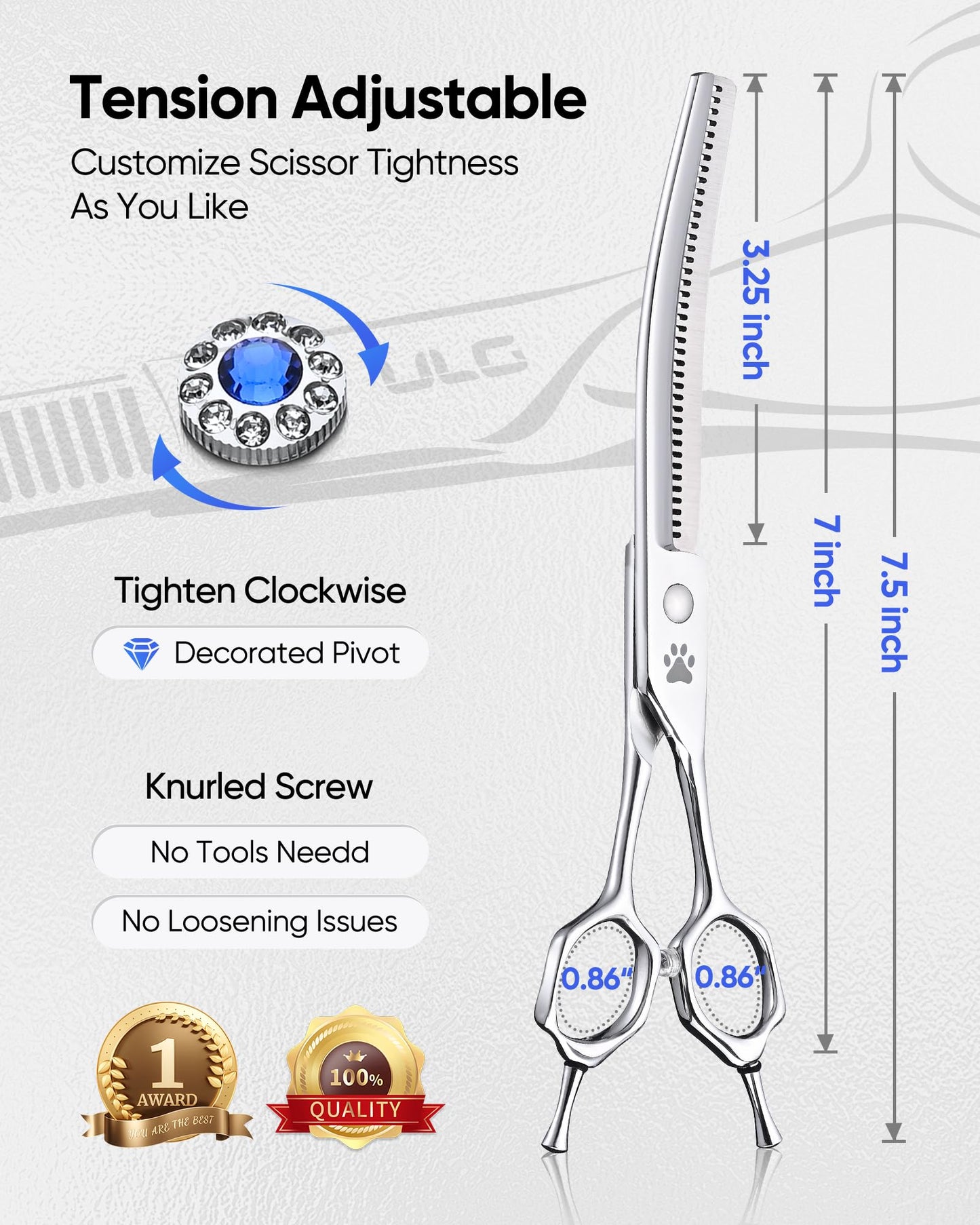 ULG Curved Thinning Dog Shears for Grooming, Curved Thinning