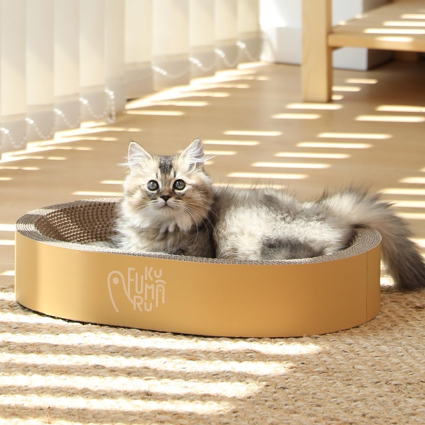 FUKUMARU 3PCS Cardboard Cat Scratcher Bed, Durable Oval Cat Bed