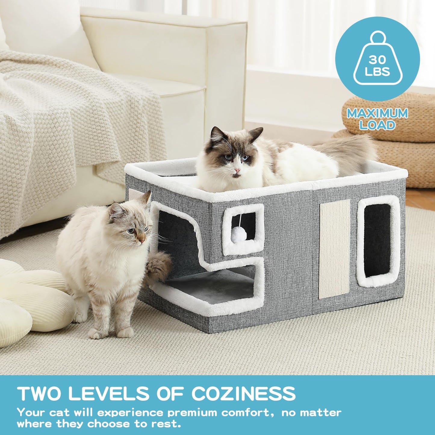 Crispedia Large Cat Houses for Indoor Cats, Extra Wide Cat Cave Bed