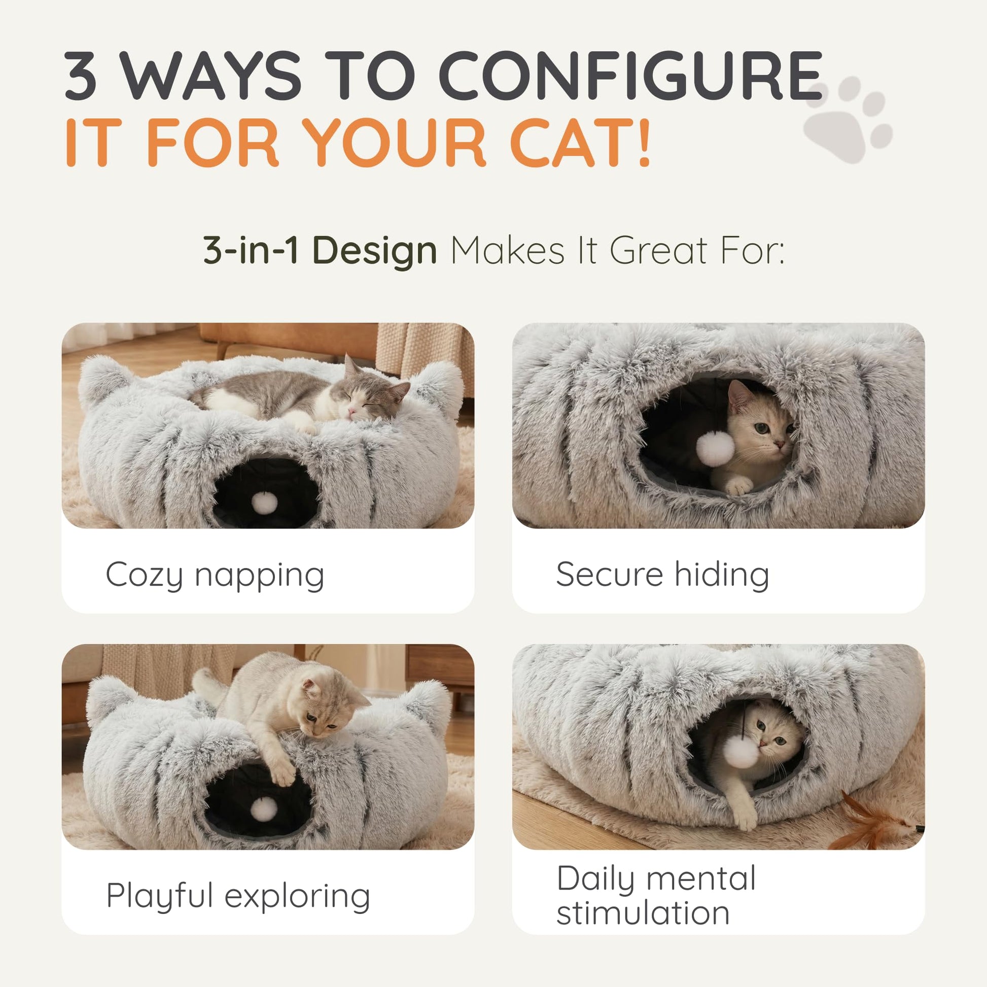 3-in-1 Cat Tunnel Bed Cat Tunnels Cat Beds for Indoor Cats with Bed