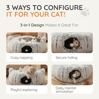 3-in-1 Cat Tunnel Bed Cat Tunnels Cat Beds for Indoor Cats with Bed