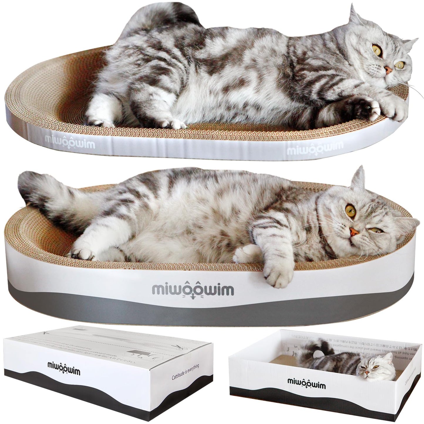 3PCS Extra Large Cat Scratcher Bed,Big Cats Box with Corrugated Pad