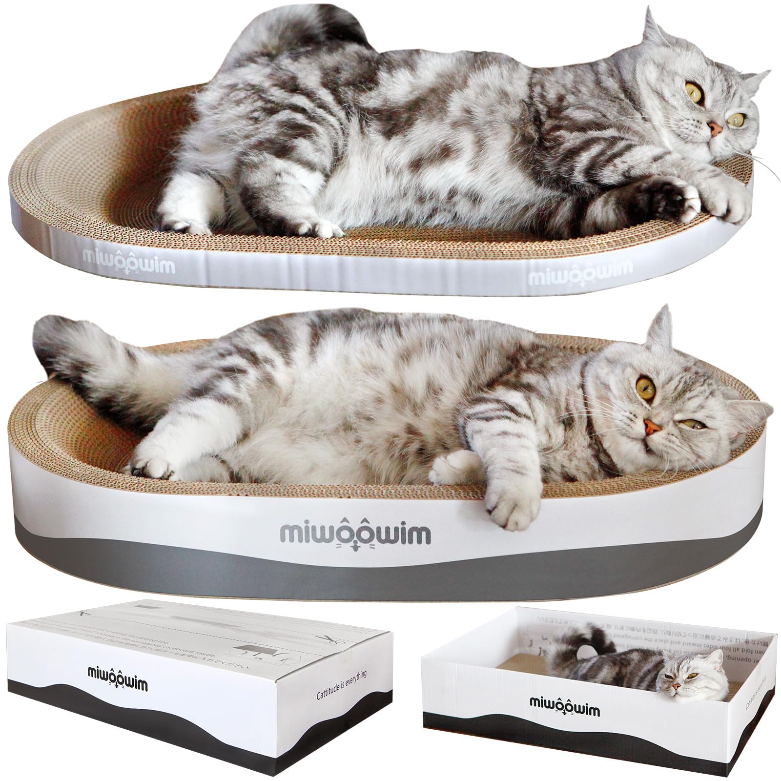 3PCS Extra Large Cat Scratcher Bed,Big Cats Box with Corrugated Pad