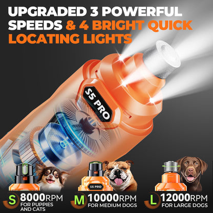 Whisper Quiet Dog Nail Grinder with 4 LED Lights, Safe Stress-Free Kit