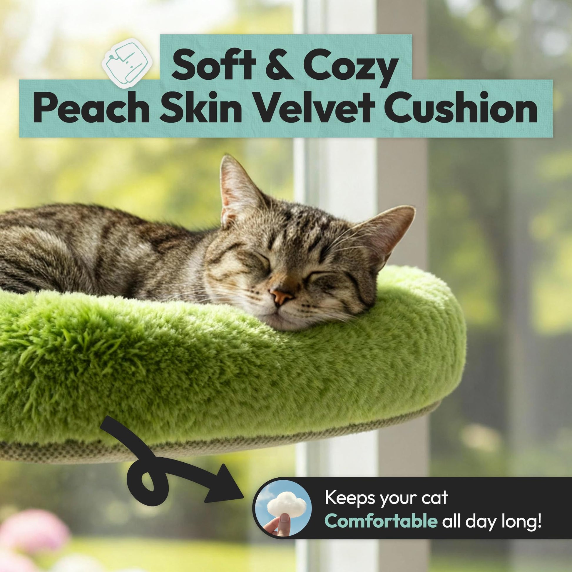 Cordless Cat Window Perch, Foldable Cat Window Hammock, 4 Cushion