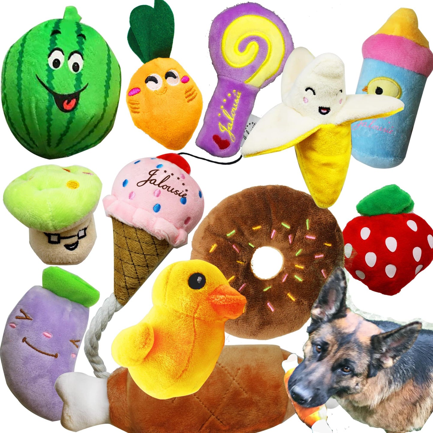 Jalousie 12 Pack Dog Squeaky Toys Cute Plush Toys