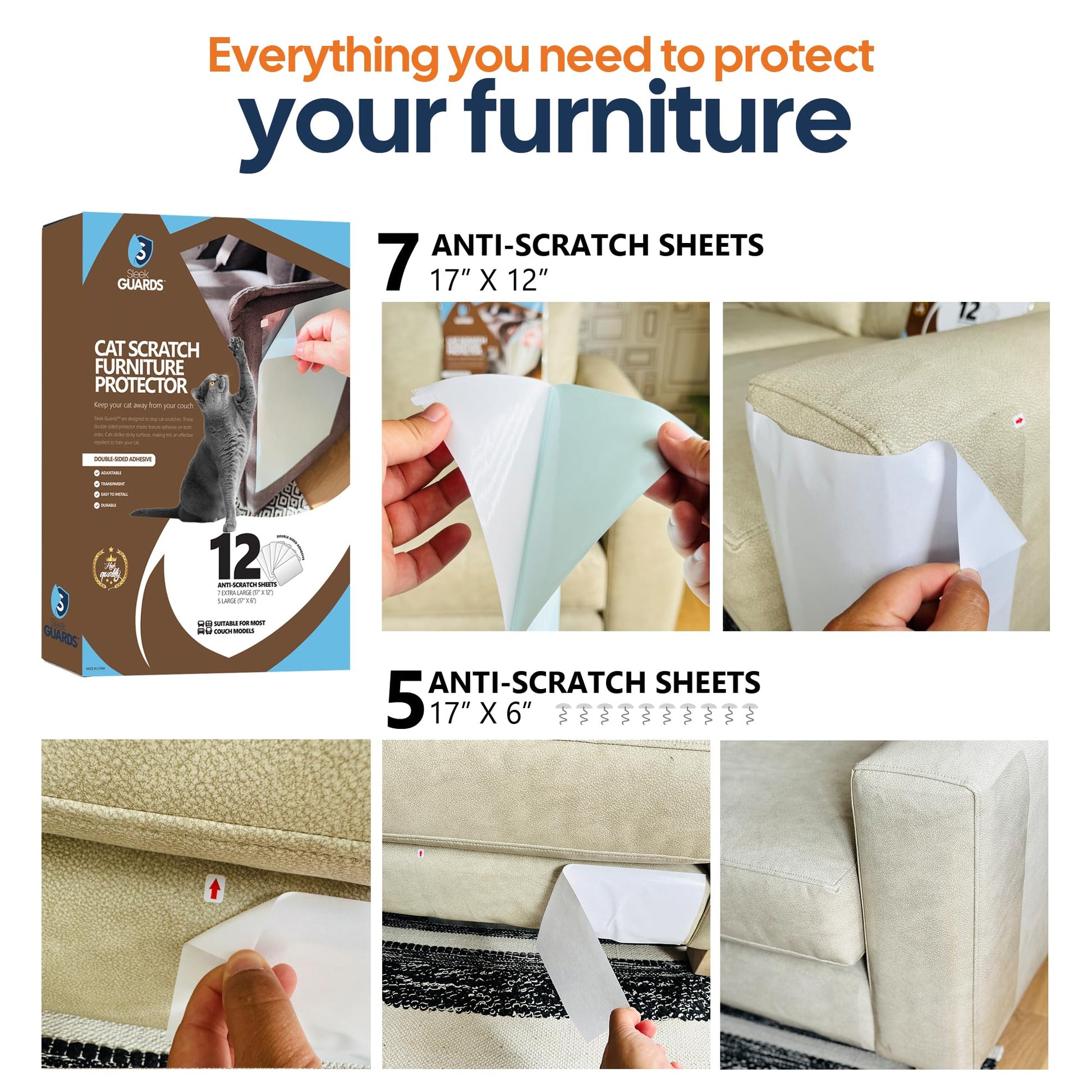 Cat Scratch Furniture Protector, 12-Pack Double-Sided Couch Furniture
