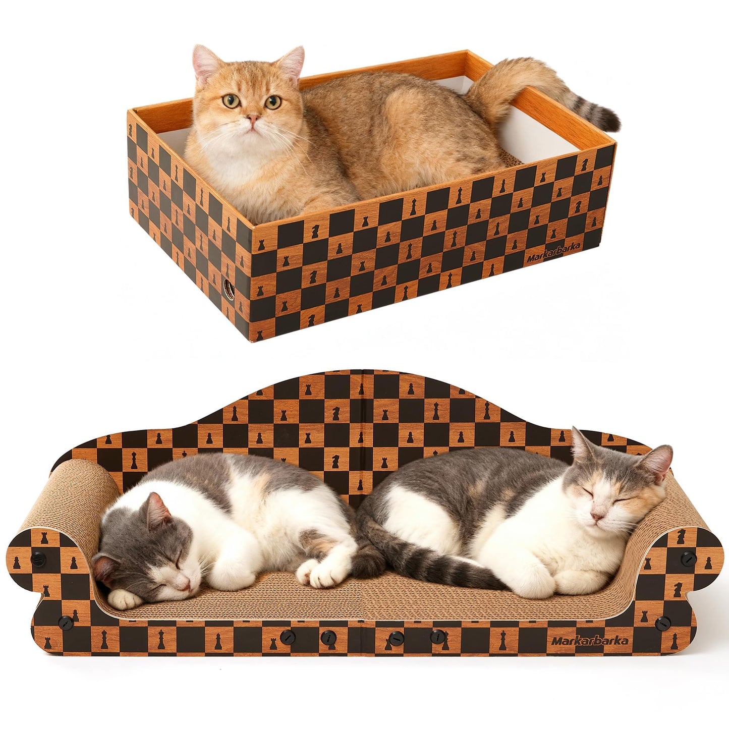 Markarbarka Cat Couch Scratcher, Large Cardboard Box with Couch