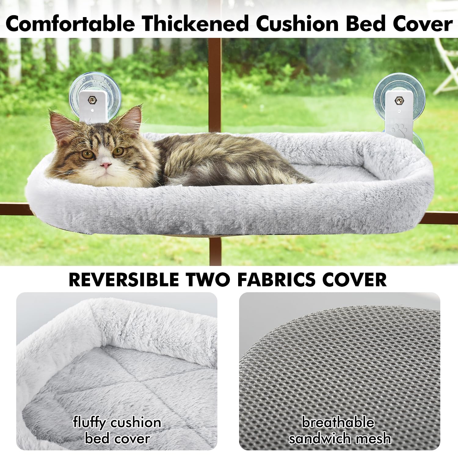 AMOSIJOY Cordless Cat Window Perch, Cat Hammock for Wall with 4 Beds