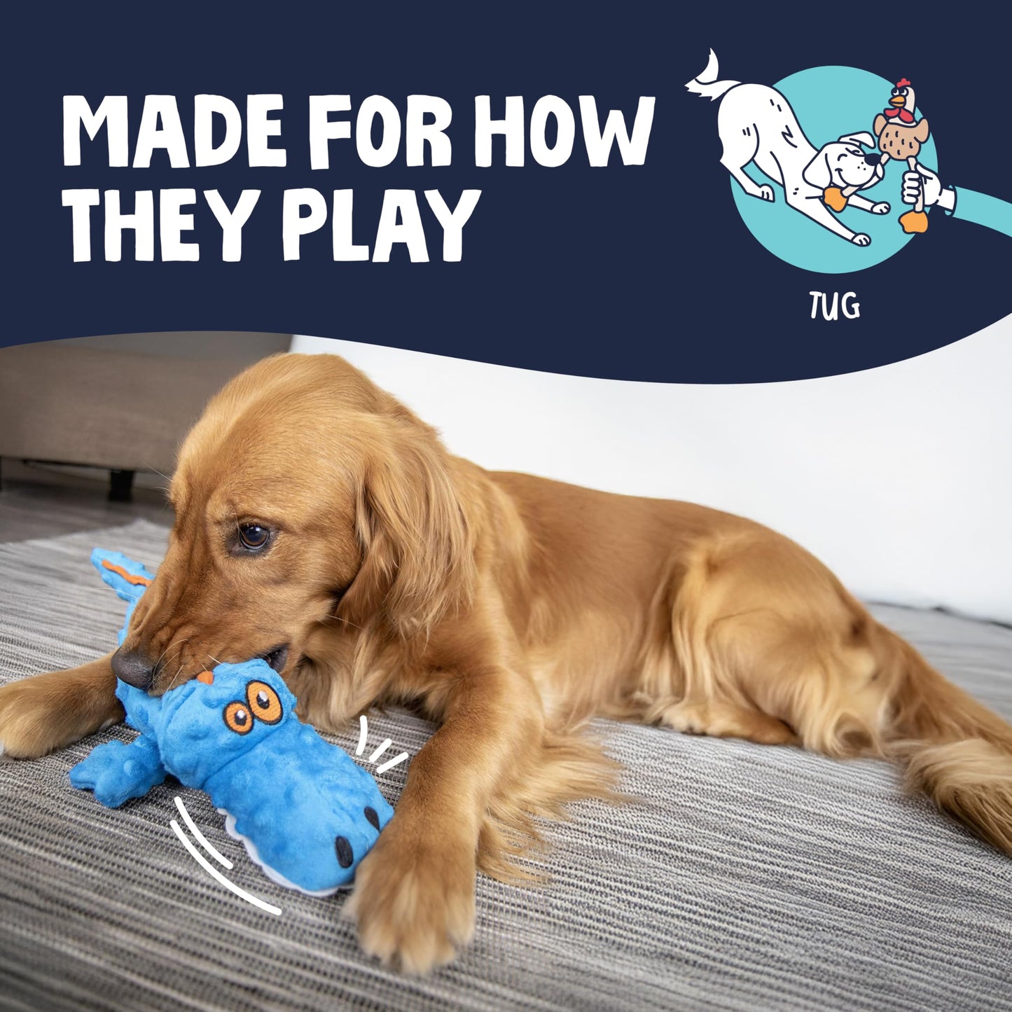 goDog Gators Squeaky Plush Dog Toy with Chew Guard Technology, Plush