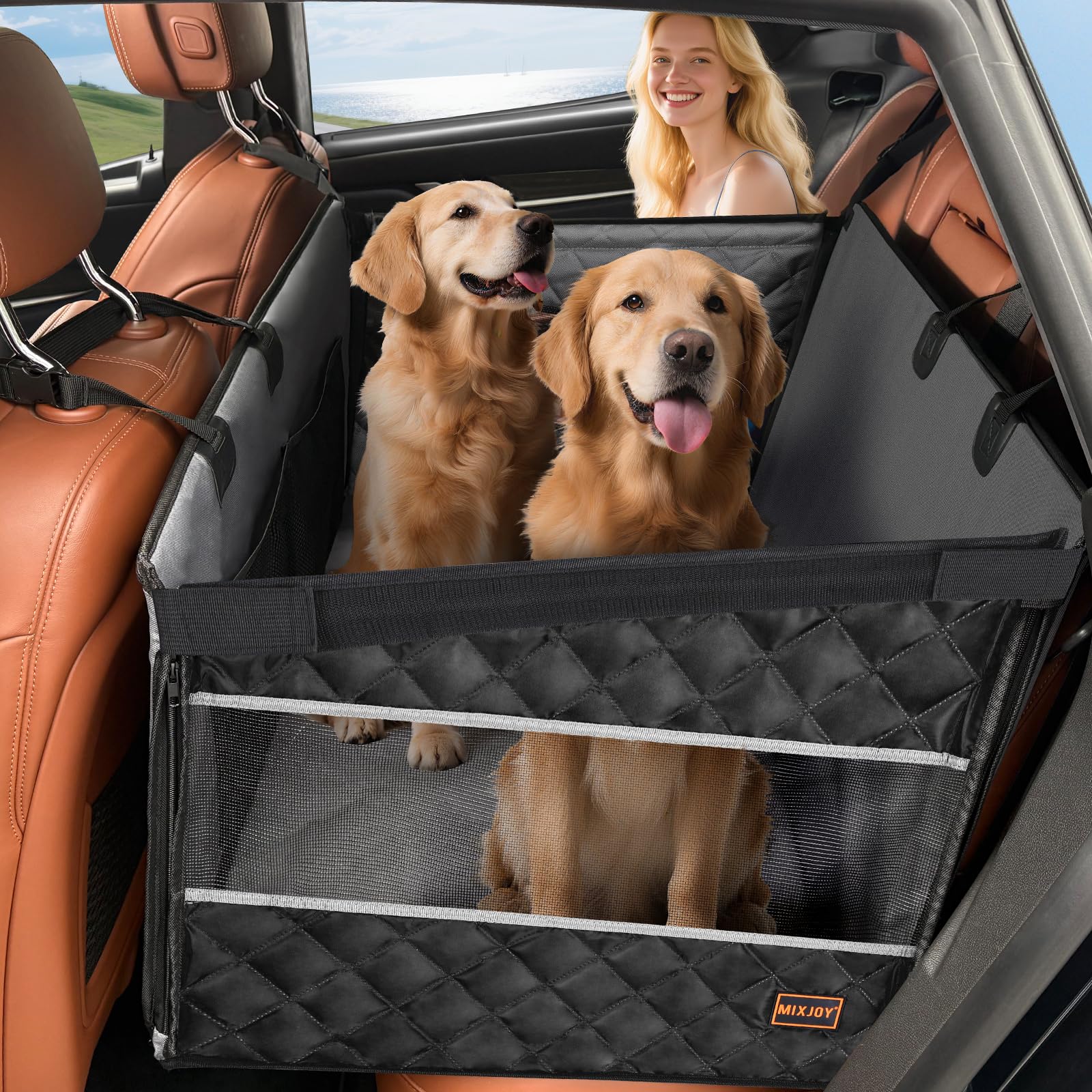 MIXJOY XL Dog Car Seat for Large Medium Dogs, Back Seat Extender Seat
