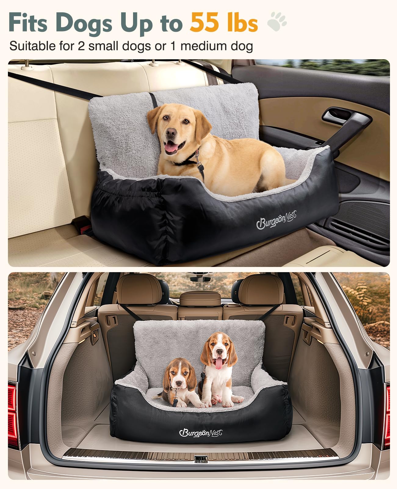 BurgeonNest Dog Car Seat for Medium/Large Dogs Under Soft Pet Car Seat