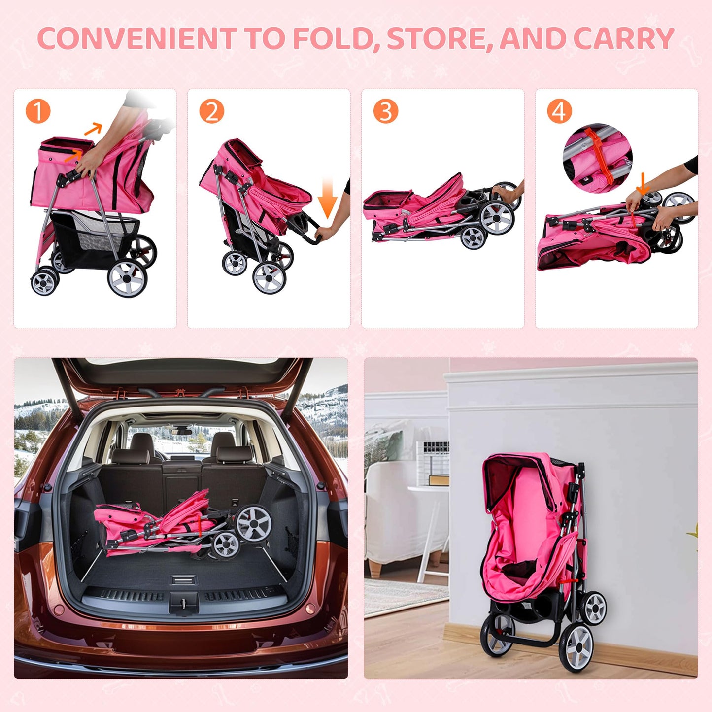 ZENY Foldable Pet Stroller, Cat/Dog Stroller with 4 Wheel, Pet Carrier