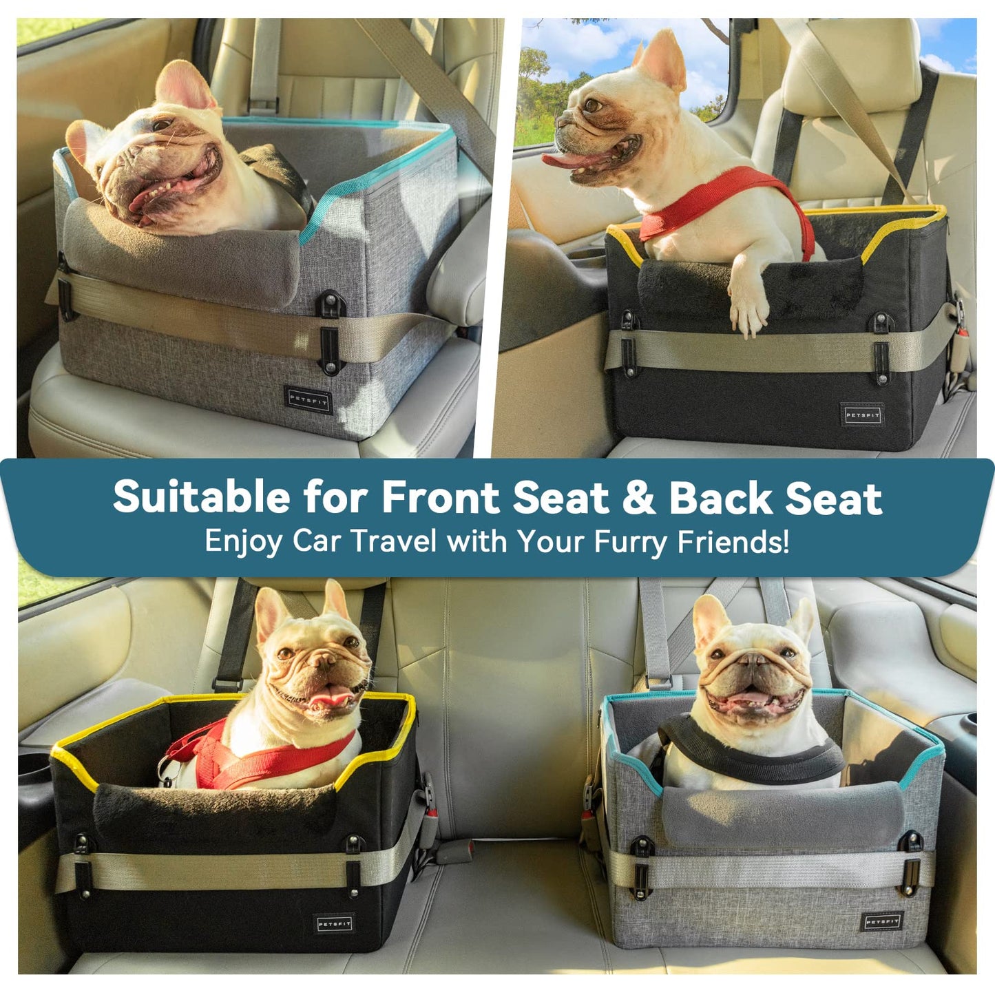 PETSFIT Small Dog Car Seat Patented Safety Buckles Safety Tether Seat