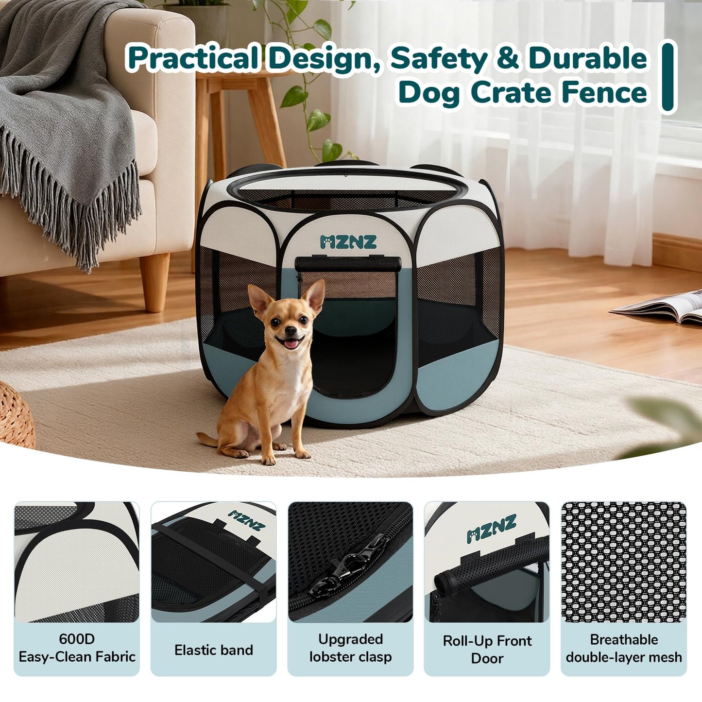 MZNZ Dog Cat Playpen, Portable Small Animal Playpen Crate Enclosure