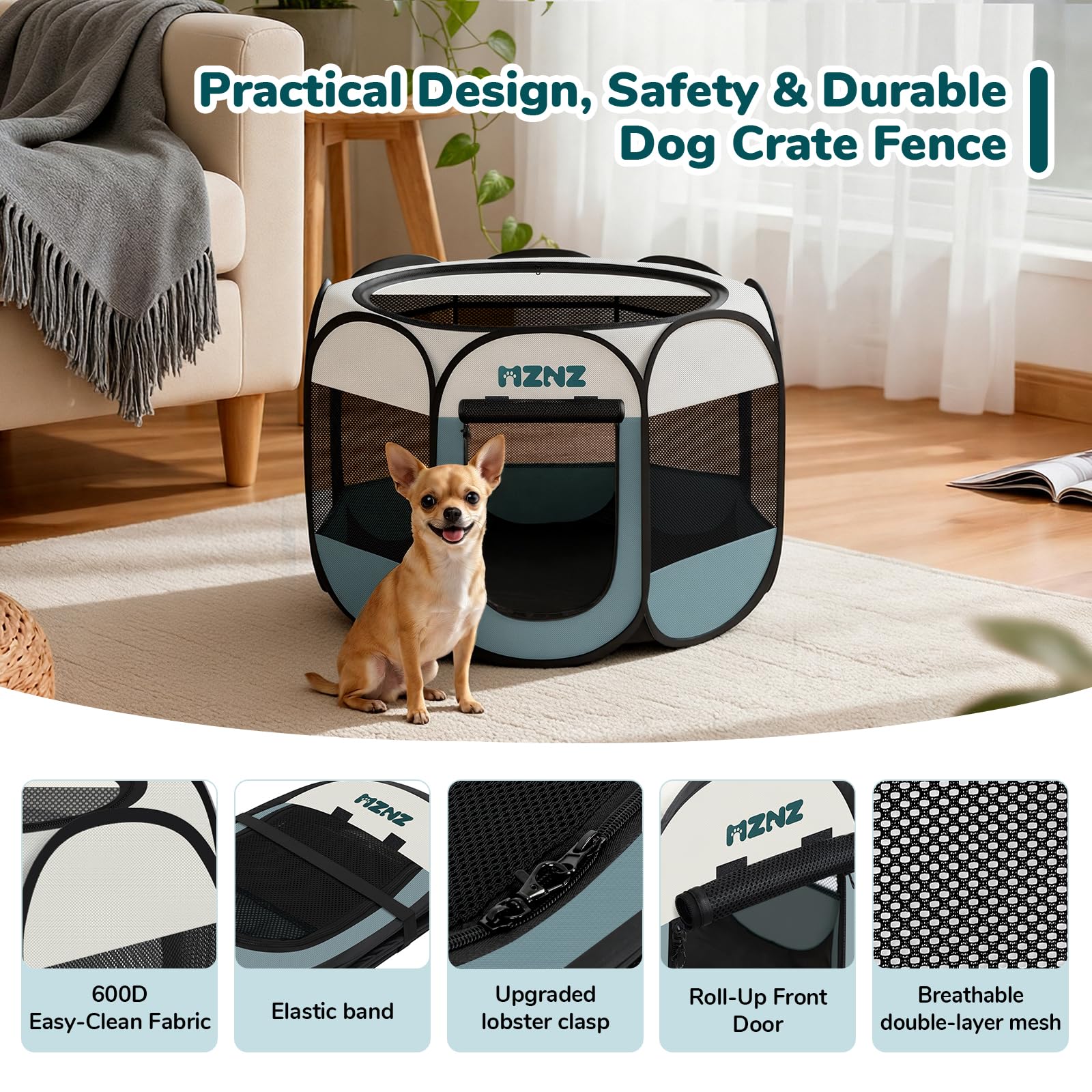 MZNZ Dog Cat Playpen, Portable Small Animal Playpen Crate Enclosure