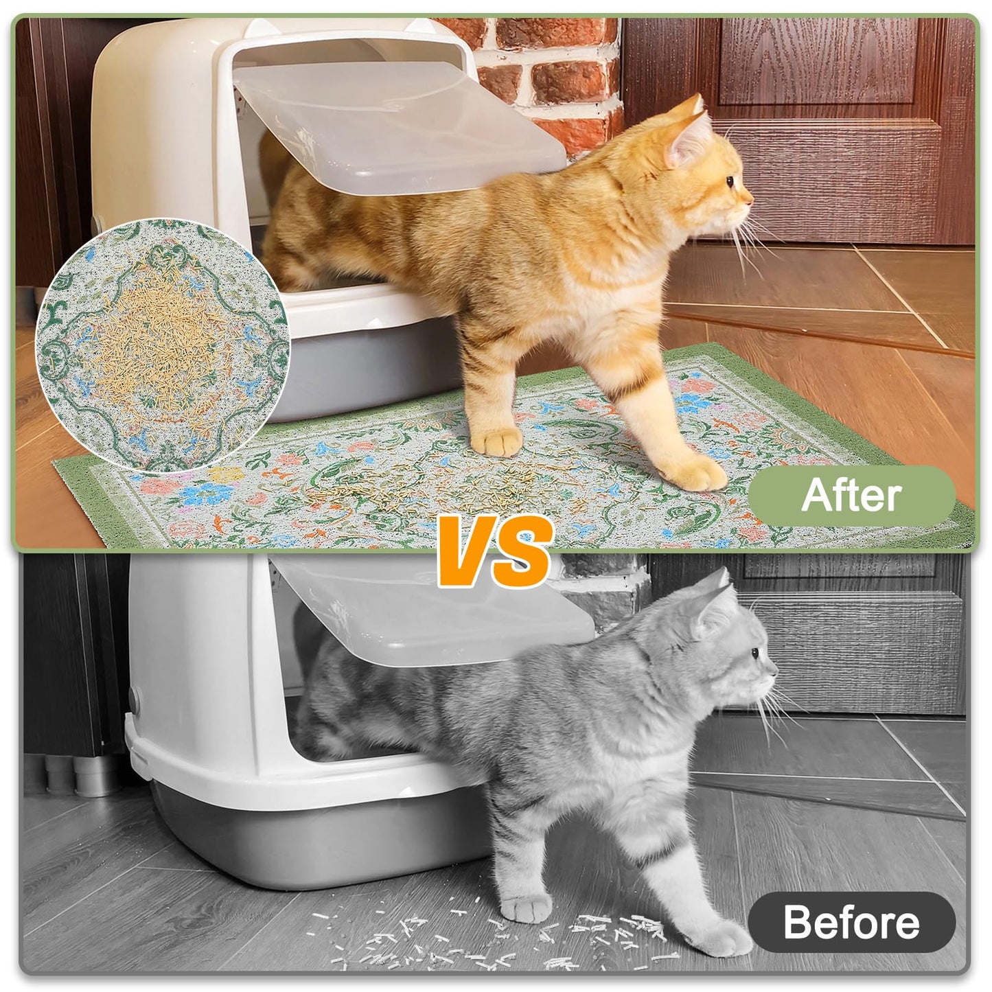 Glittme 2PCS Cat Litter Mat with Non-Slip Bottom Litter Box Mat Mat