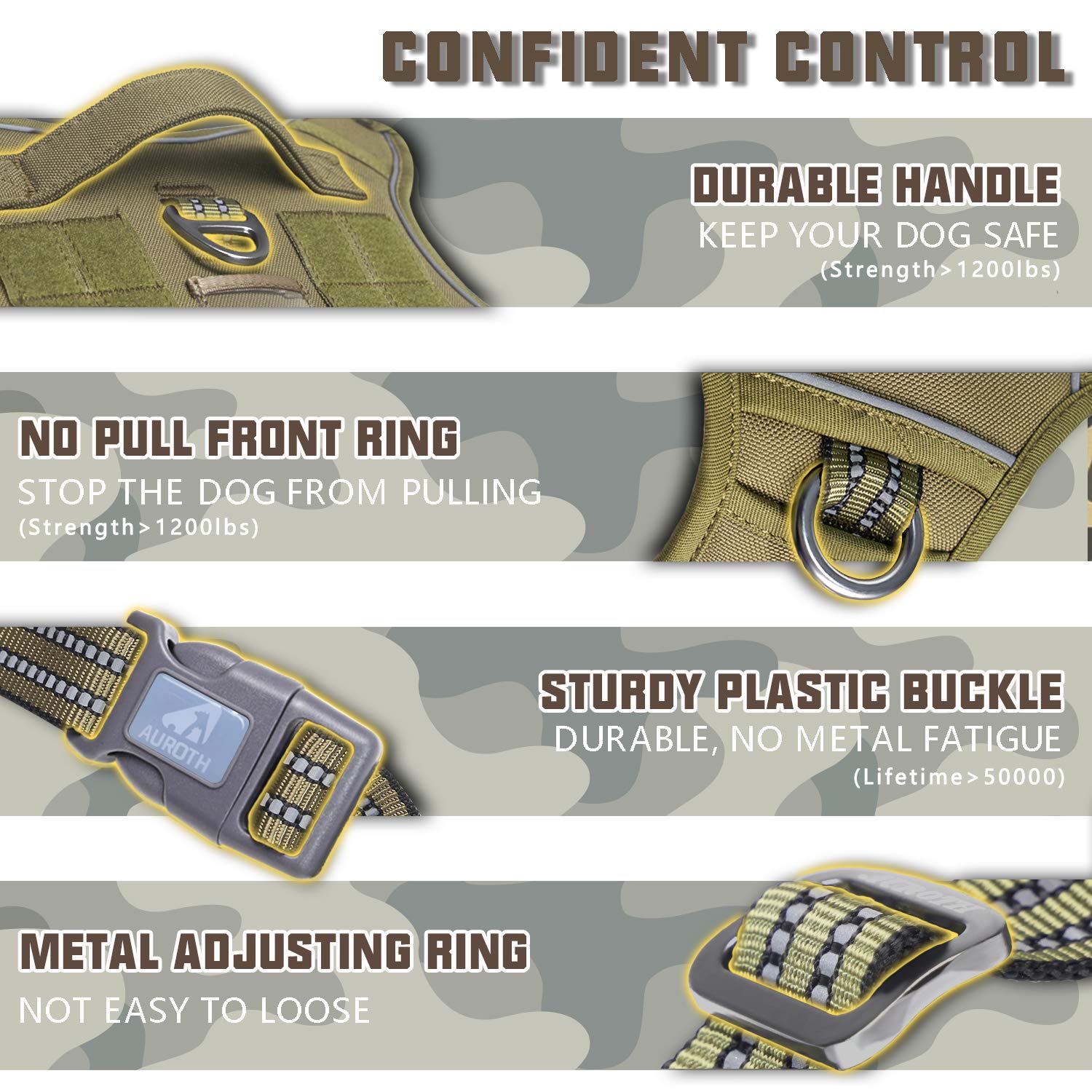Auroth Tactical Dog Harness for Large Dogs No Pull Adjustable Harness